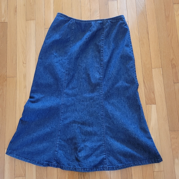 Vintage 90s dark wash denim high rise midi jean skirt Simon Chang 10 - Picture 3 of 7